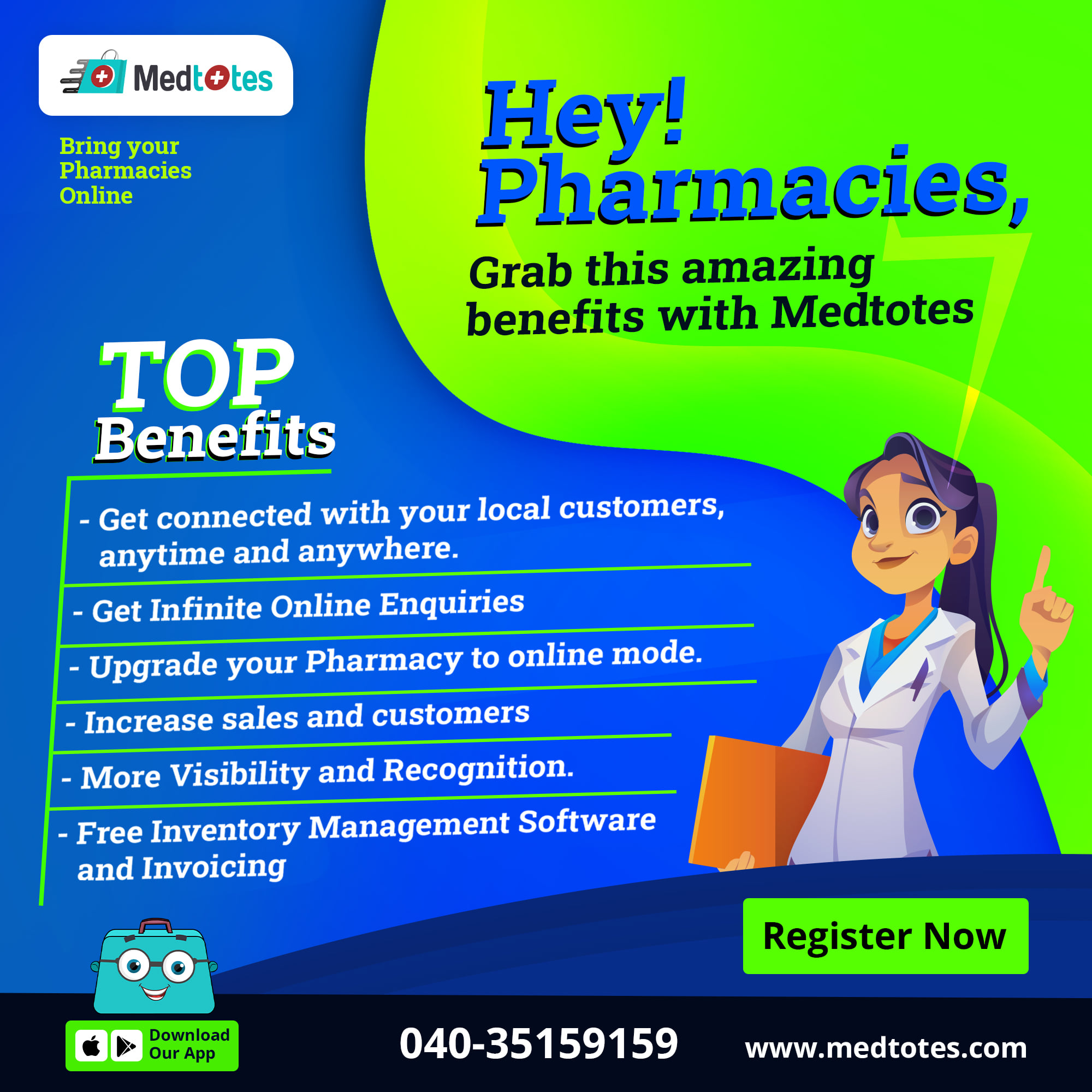 Hey! Pharmacies, Grab this amazing benefits with Medtotes. Medtotes